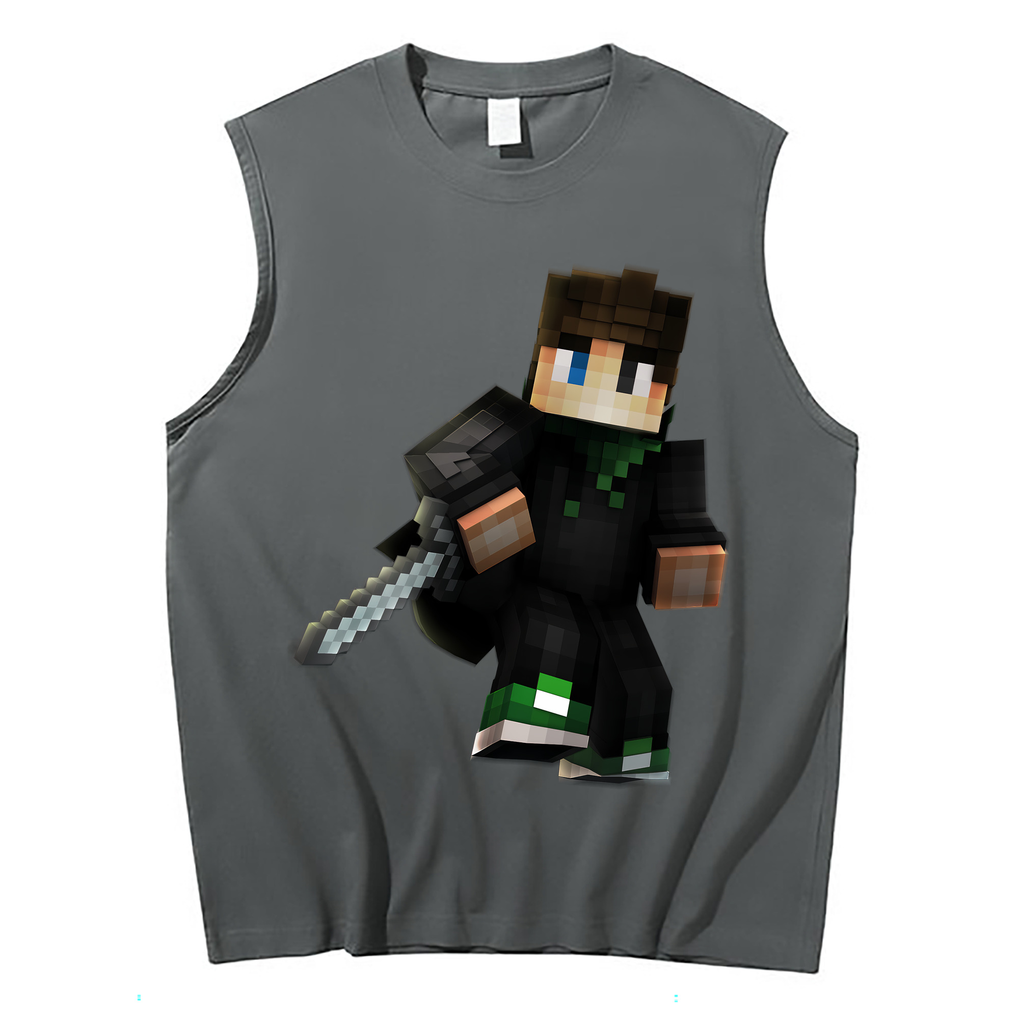 （画像用） マインクラフト ブロックの世界 Minecraft MC Block world コットン100％タンクトップ（フロントプリント）